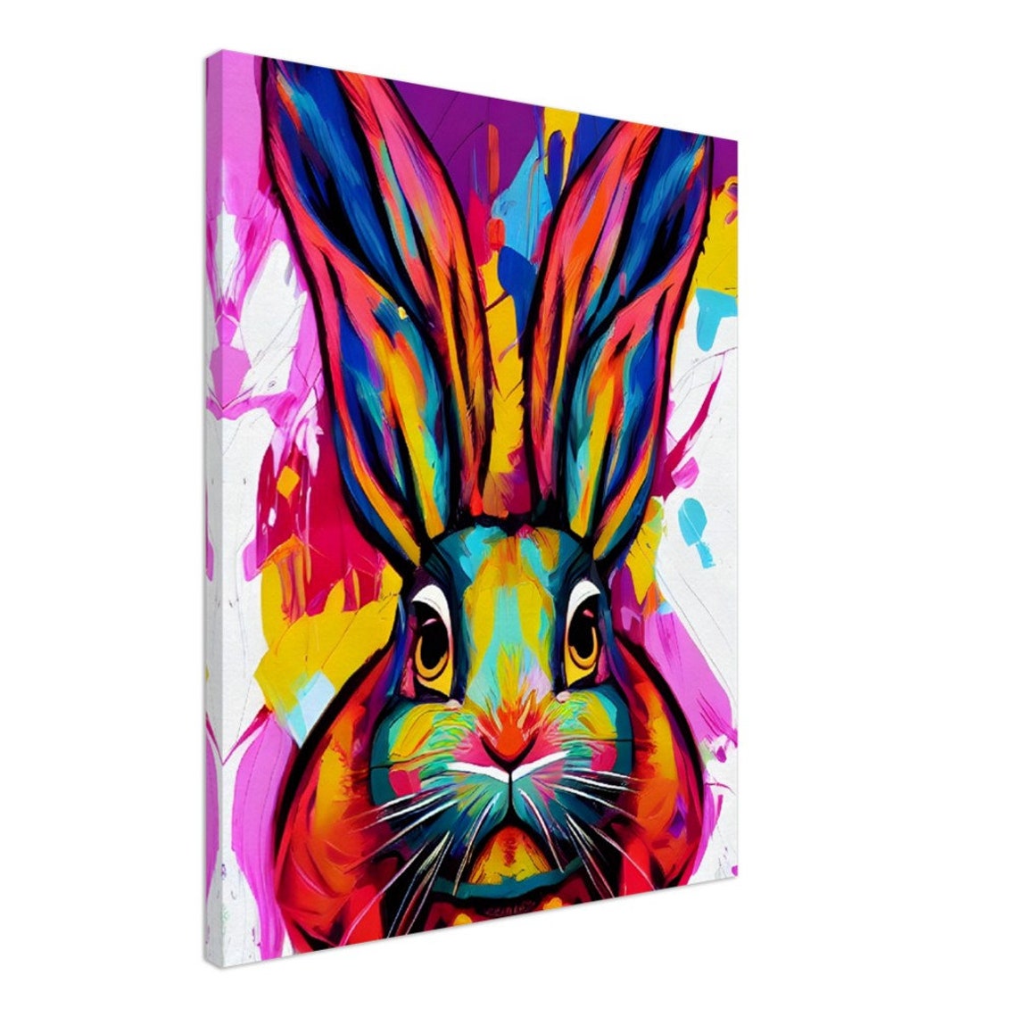 Colorful Pop Art Rabbit Portrait Neon Bold Animal Art Poster - Image 2