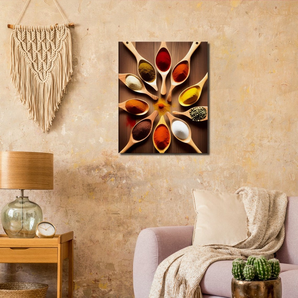 Wooden Spoons Rainbow Spices Circle Rustic Kitchen Art Poster - Image 3