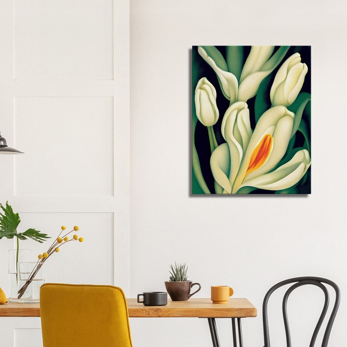 White Tulips Dark Botanical Elegant Minimal Flower Art Poster - Image 3