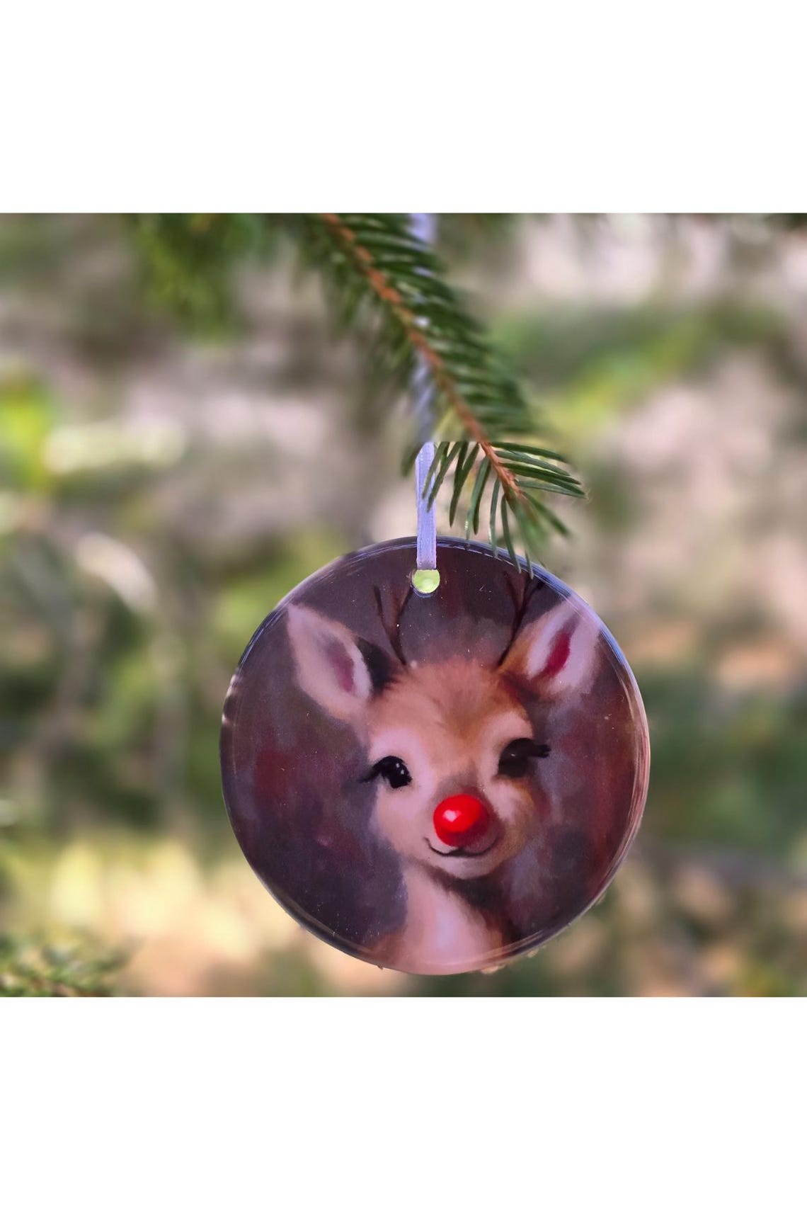 Rudolph Reindeer Face Christmas Ornament Round Hanging Tree Decoration - Image 4