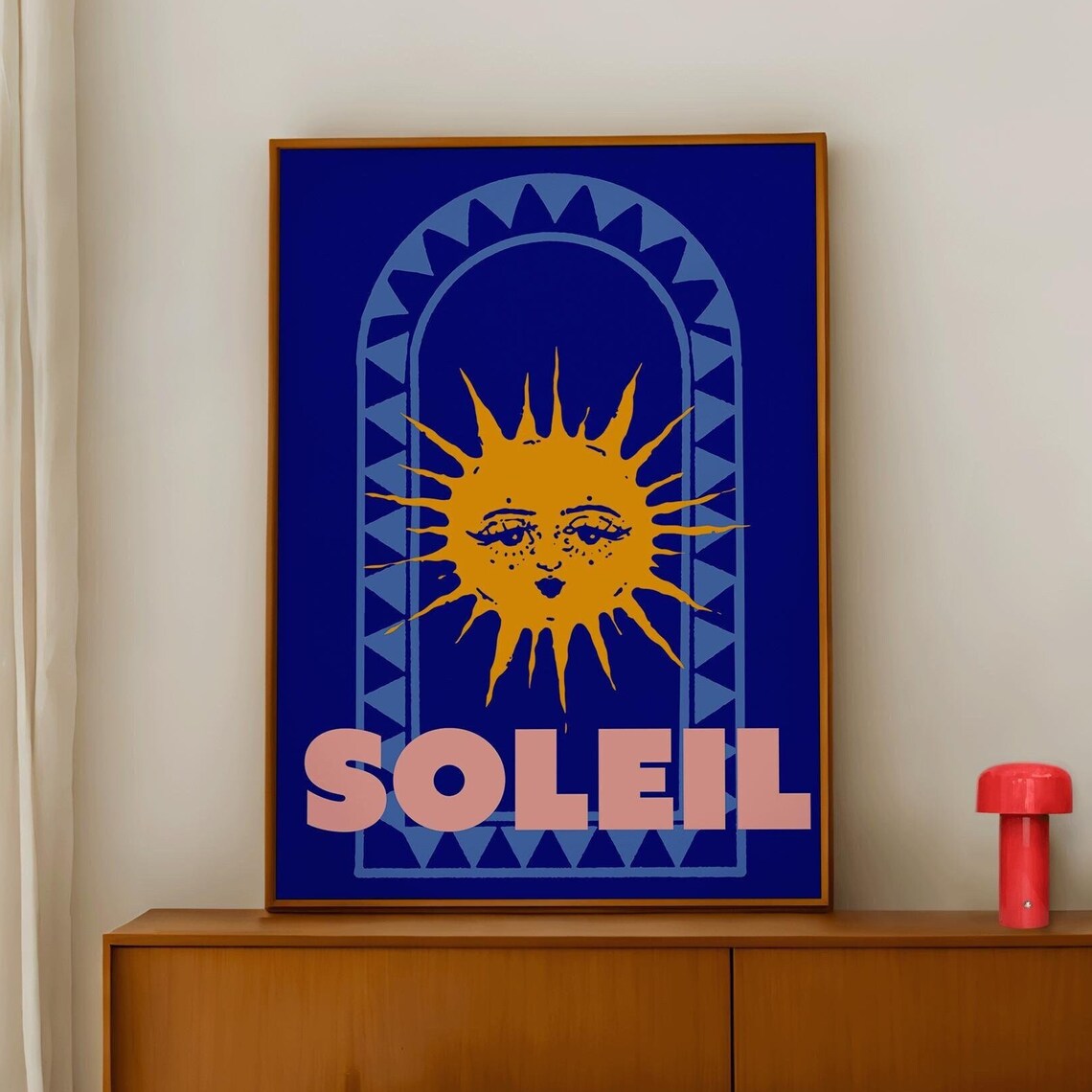 Soleil Sun Poster with Retro Sun Face on Cobalt Blue Arch Design - Image 2