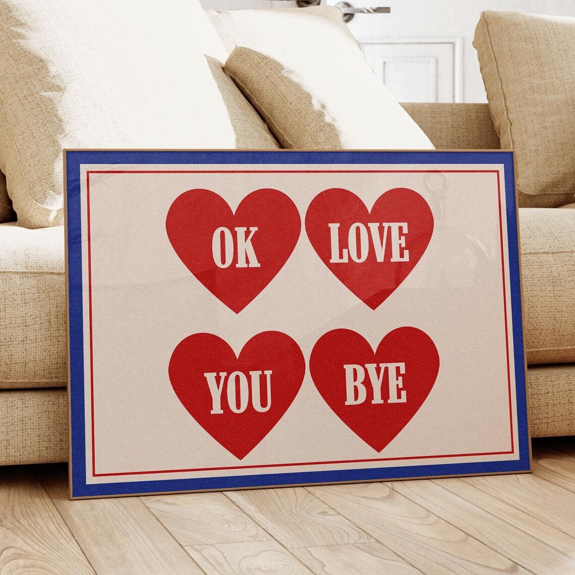 Ok Love You Bye Print, Vintage Mid-Century Poster
