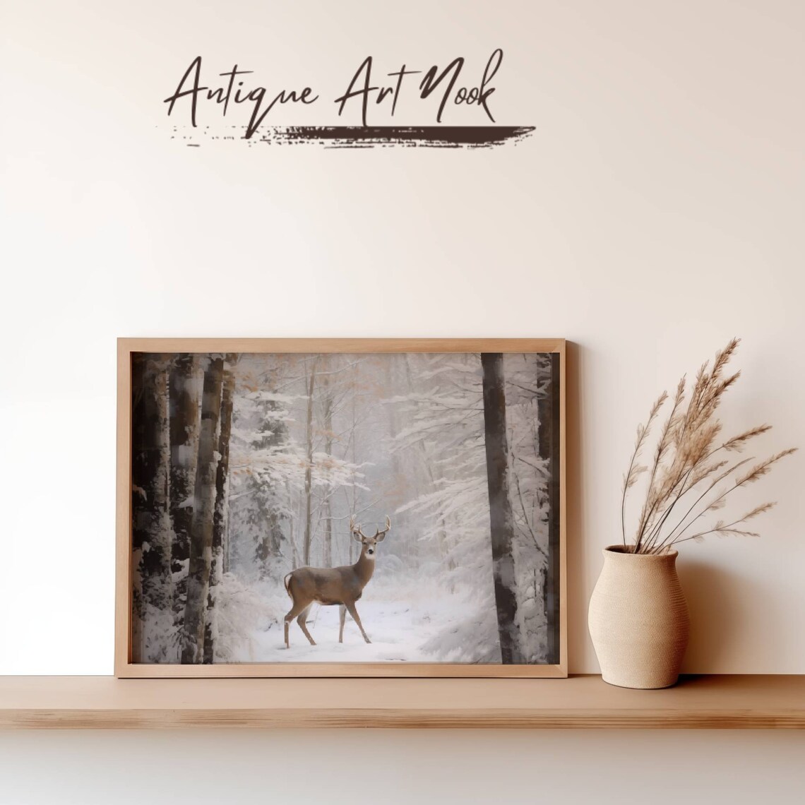 Deer In Woods, Winter Forest Landscape Art - Image 3