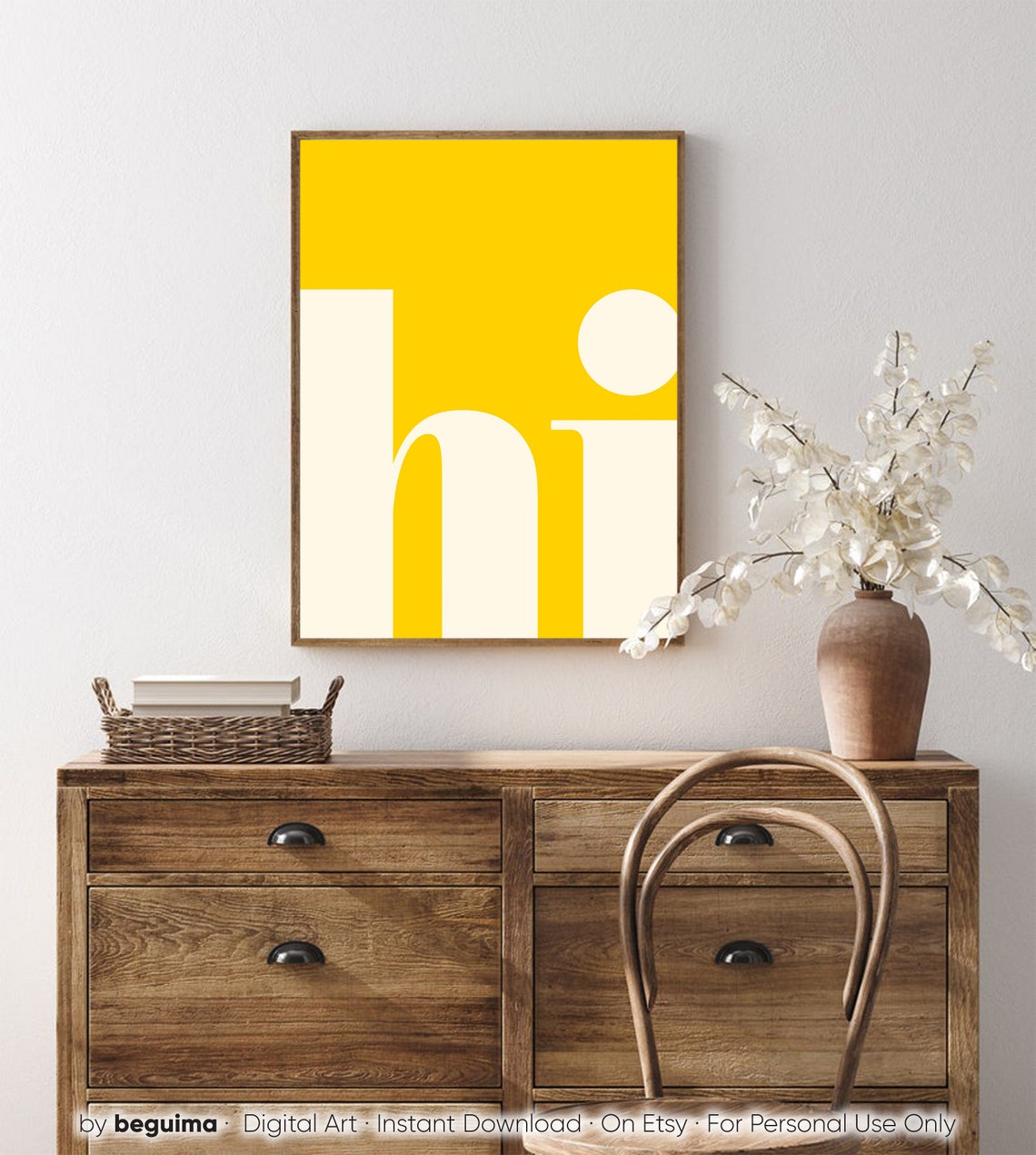Hi Minimalist Yellow Cream Typography Modern Graphic Art Poster - Image 4