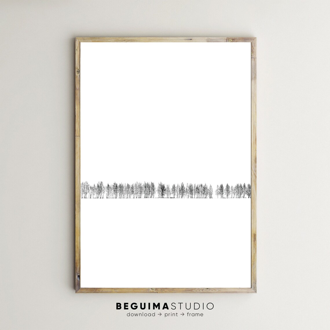 Minimalist Winter Forest Bare Trees Snow Landscape Black White Poster