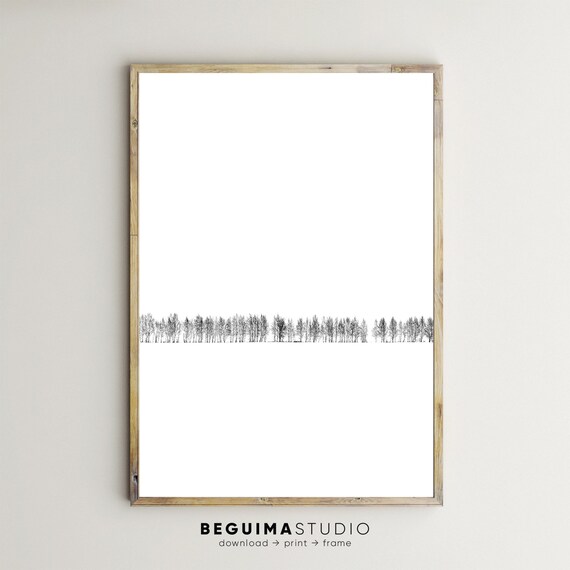 Minimalist Winter Forest Bare Trees Snow Landscape Black White Poster