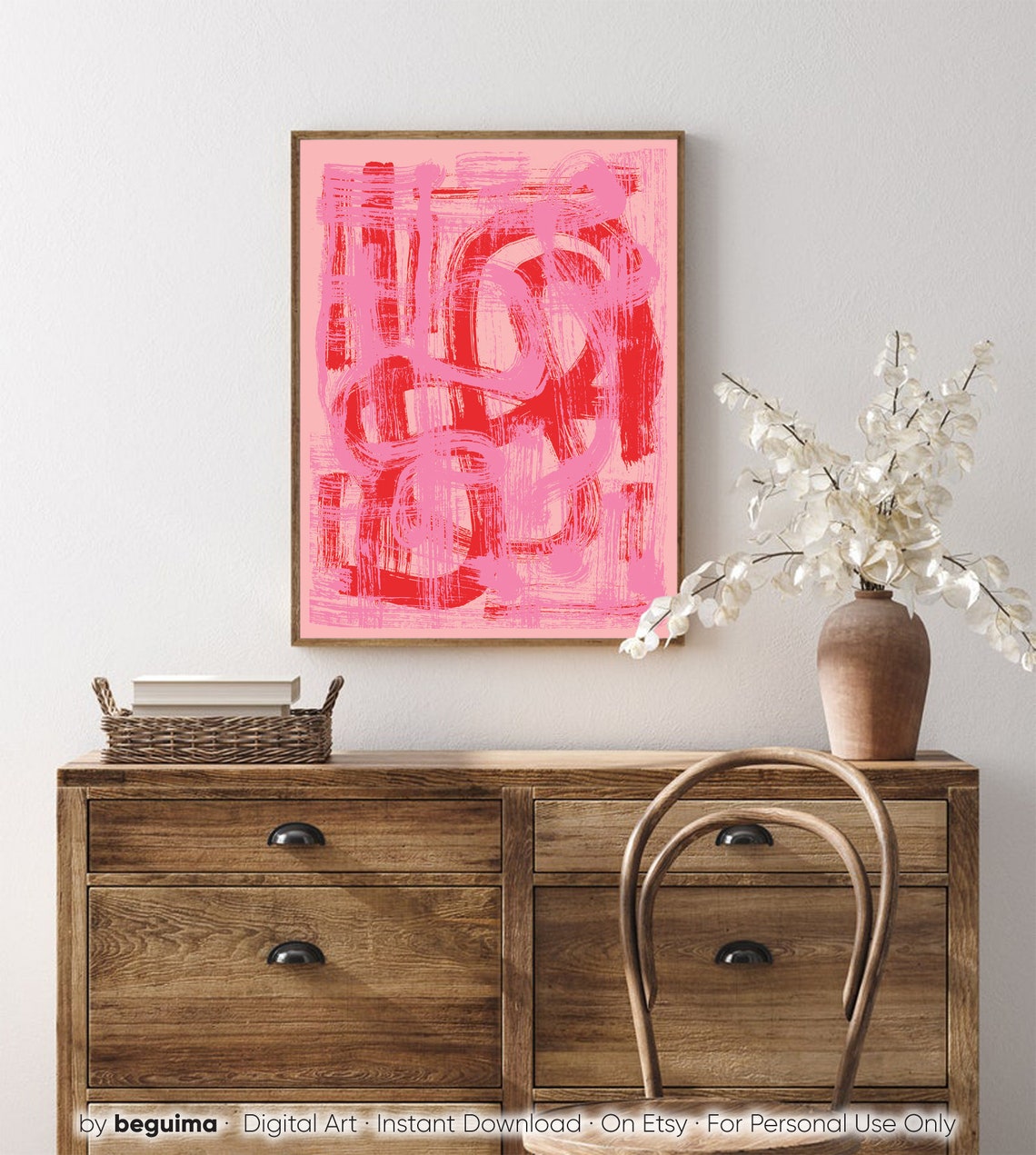 Pink Red Abstract Brush Stroke Painting Modern Expressionist Poster - Image 4