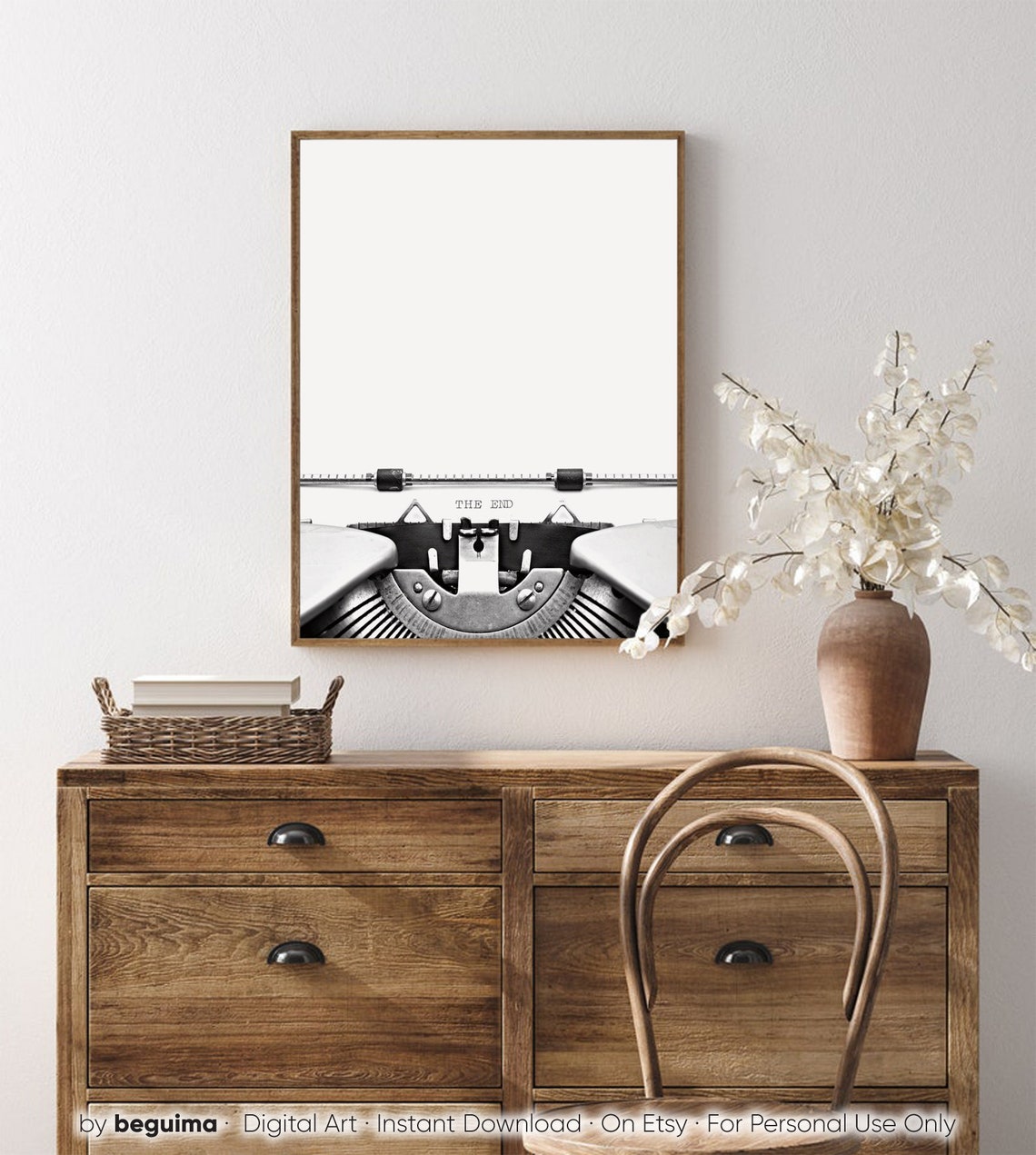 Typewriter Print The End Old Writing Machine Wall Art Gift For Writer Typewriting Black White Poster Home Decor - Image 3