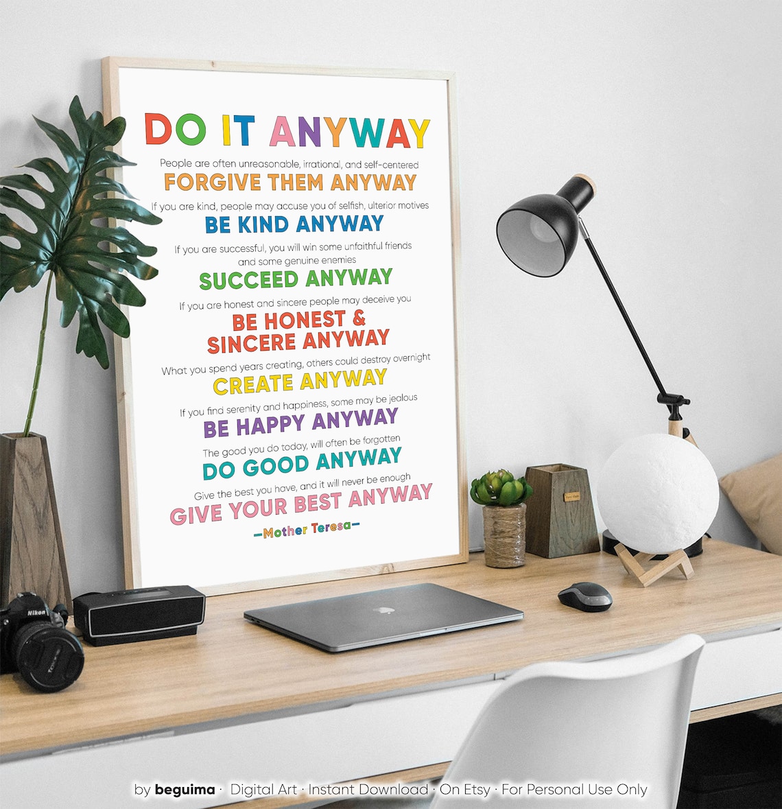 Do It Anyway Mother Teresa Inspirational Poem Colorful Poster - Image 2