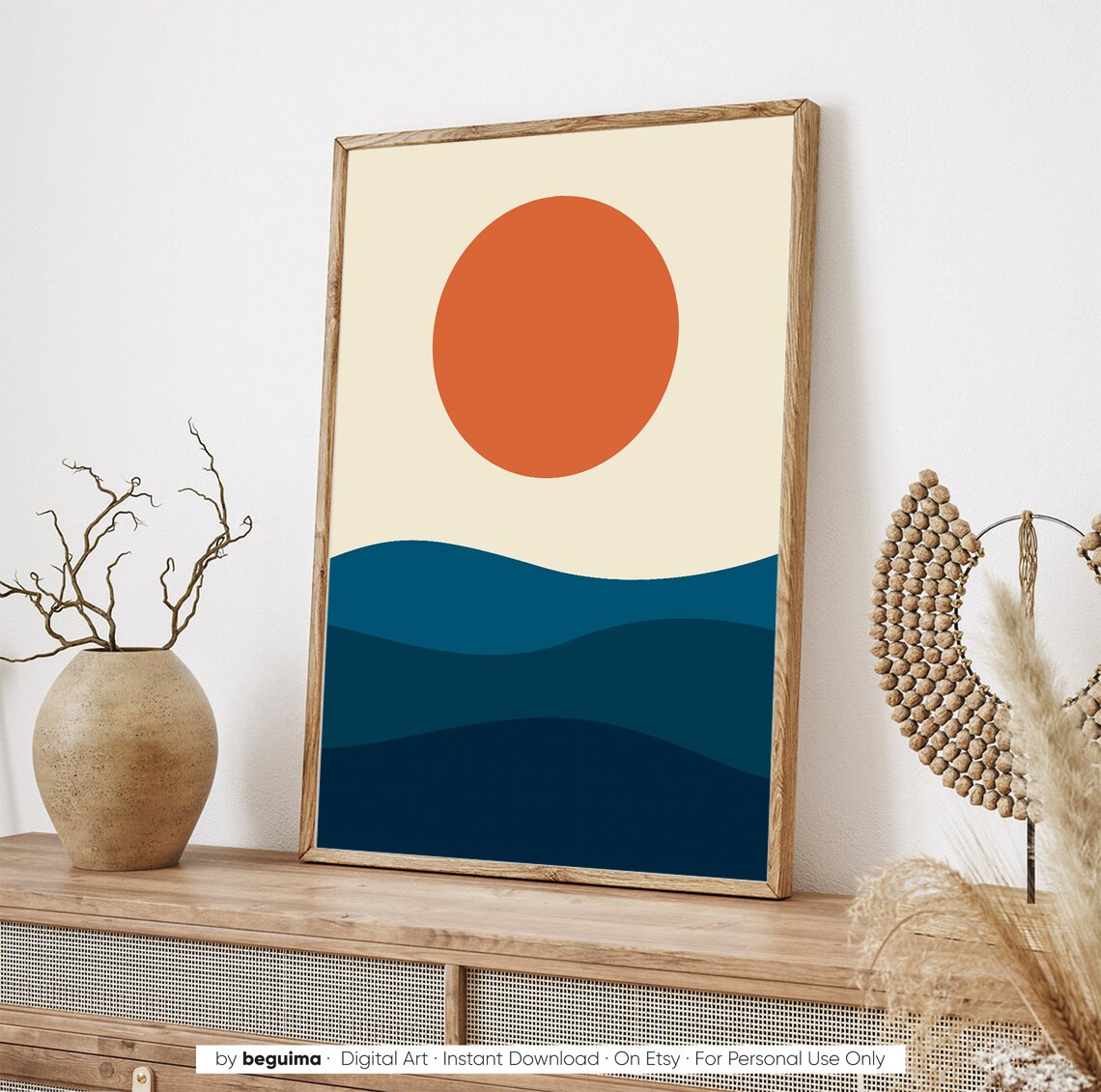 Sunset Sea Geometric Landscape Art Print - Image 2
