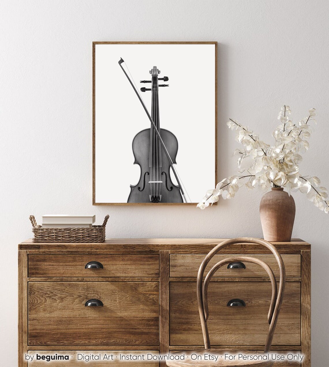 Violin Music Wall Art Print, Black and White - Image 4