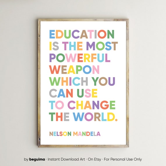 Education Quotes Inspirational Nelson Mandela Art Print