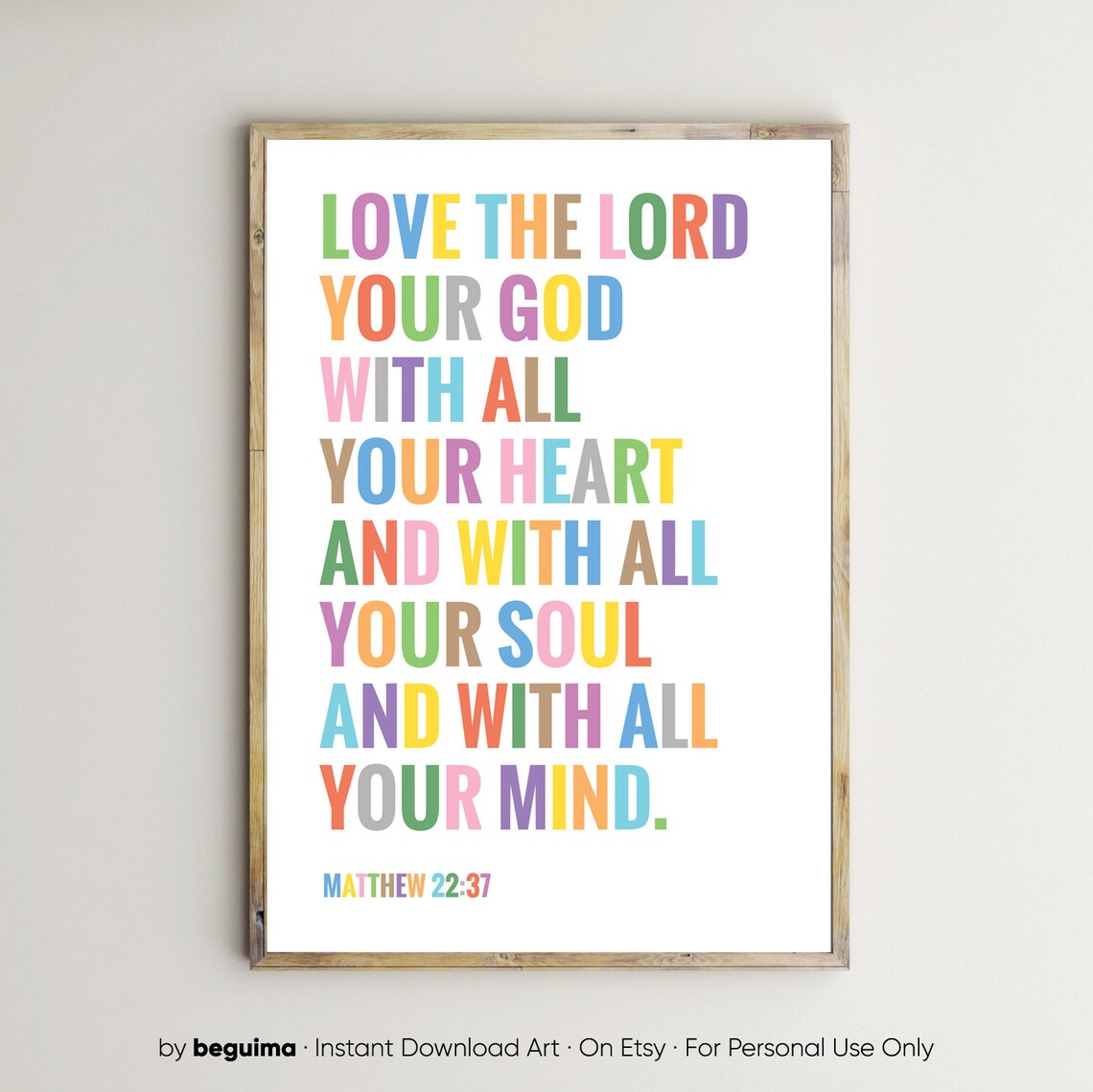 Matthew 22:37 Bible Verse For Kids Christian Art Print
