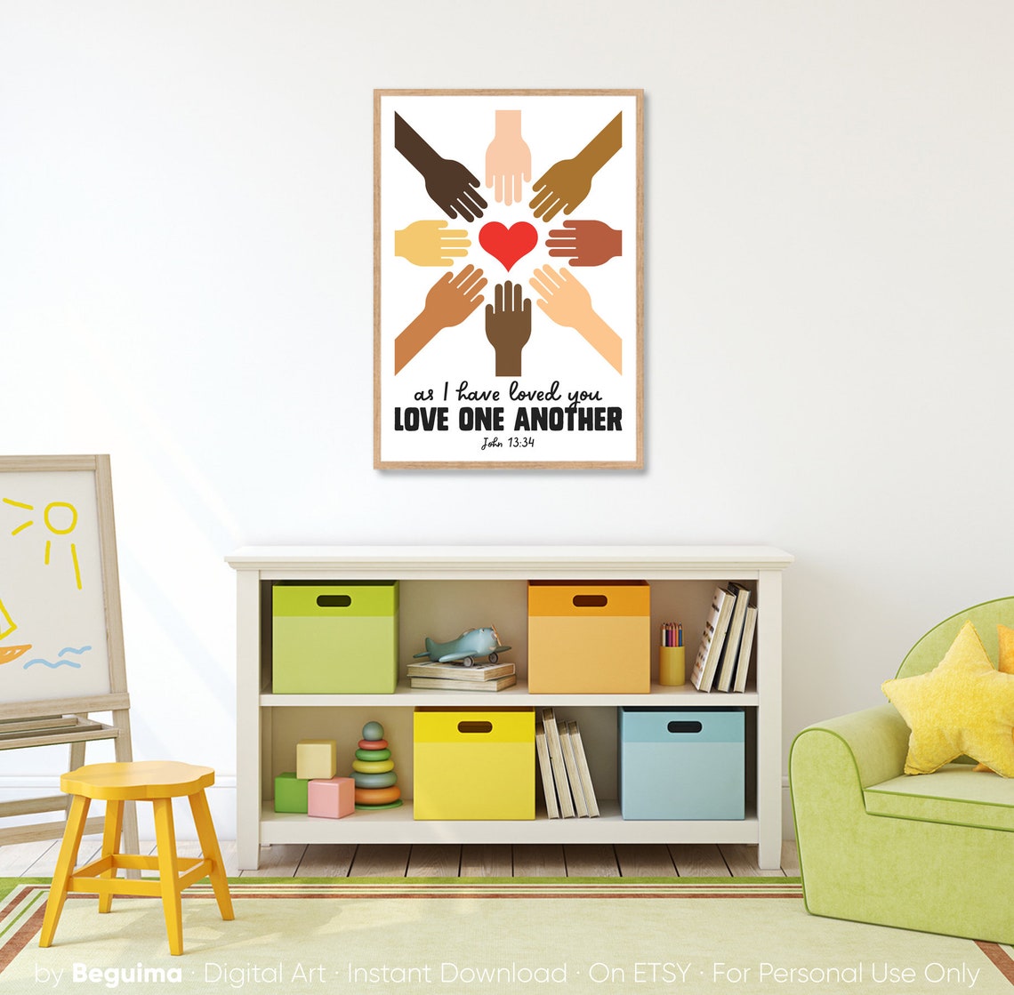 Love One Another John 13 34 Diverse Hands Around Heart Poster - Image 2