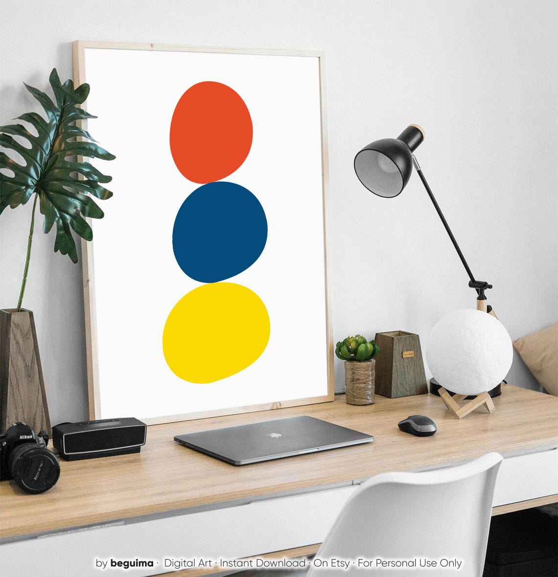 Mid Century Modern Colorful Oval Stack Abstract Geometric Poster - Image 2