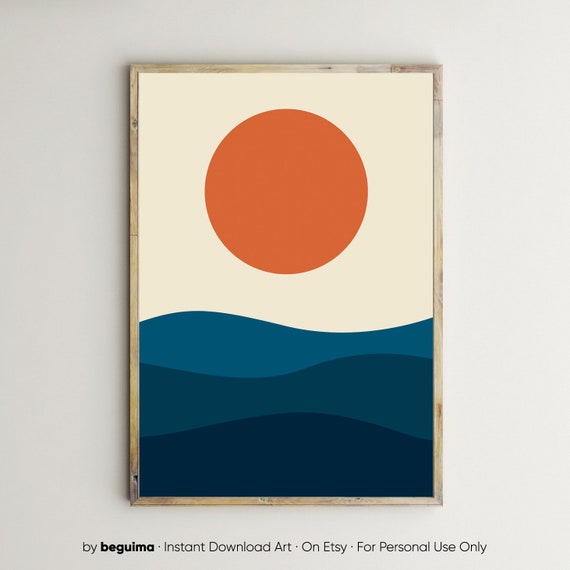 Sunset Sea Geometric Landscape Art Print