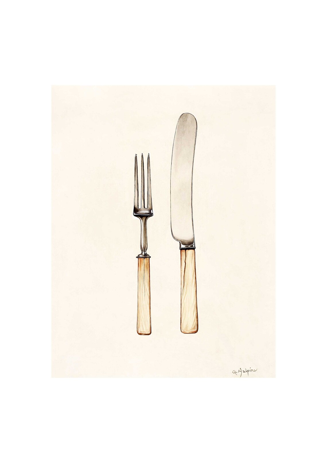 Knife And Fork By Grace Halpin, Art Print