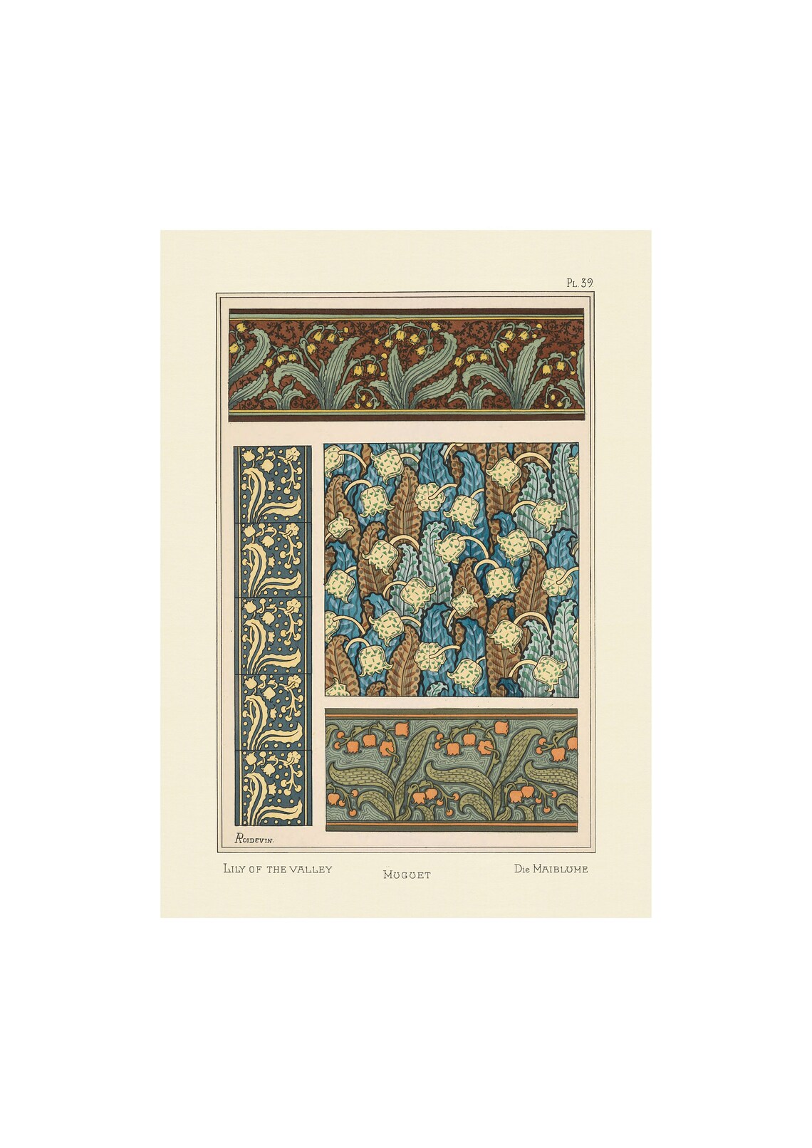 1896 Art Nouveau Lily of the Valley Pattern Border Plate Poster