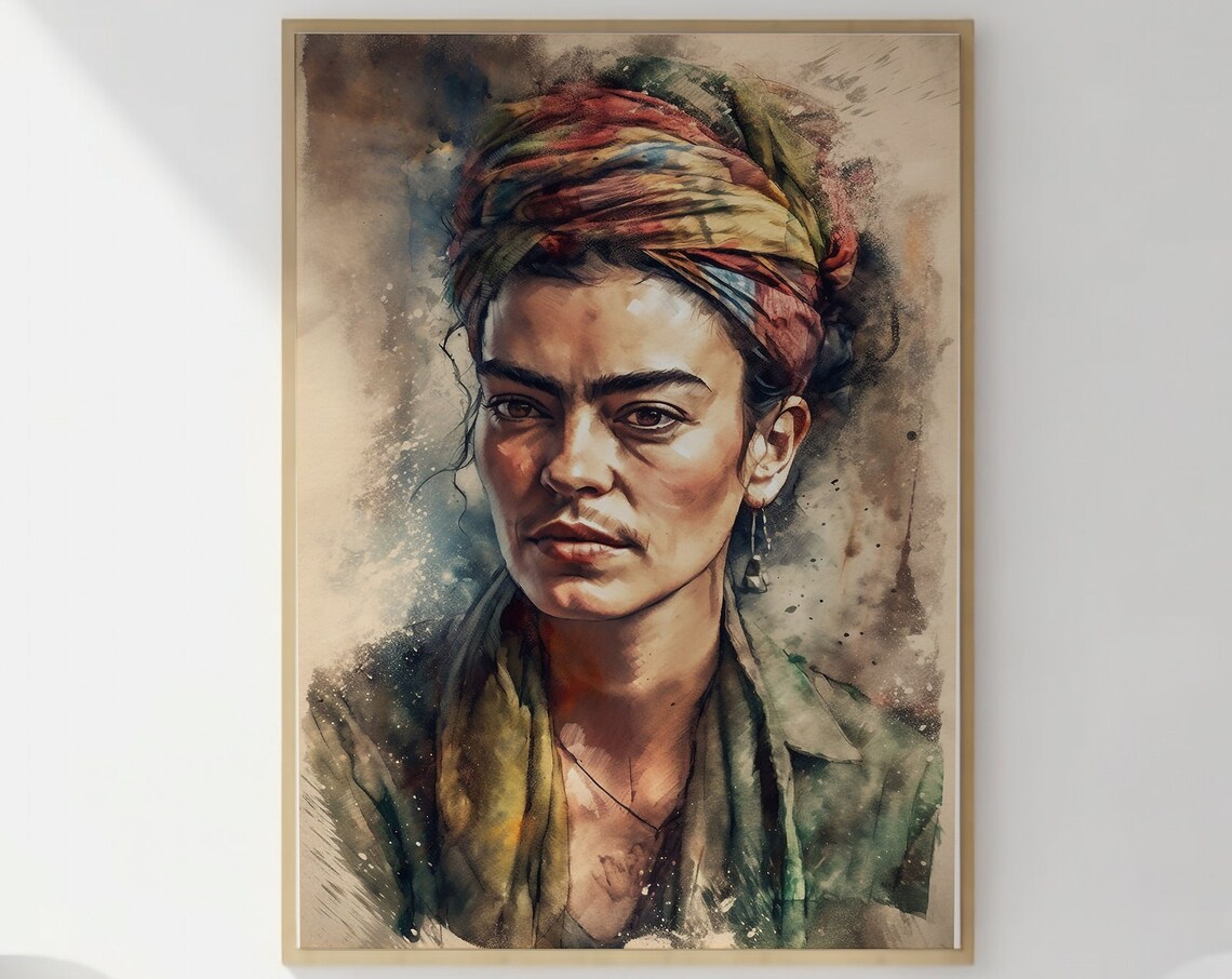 Frida Kahlo Watercolor Portrait Iconic Headscarf Feminist Art Print