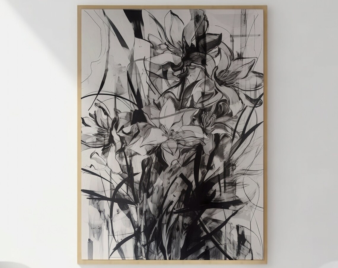 Neutral Beige Abstract Floral Ink Painting Modern Minimalist Poster - Image 3