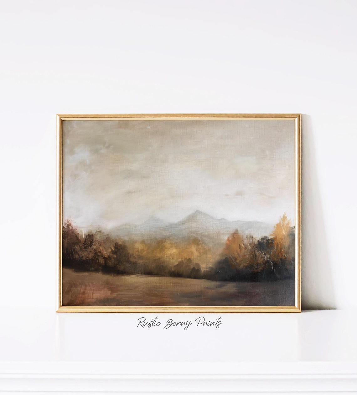 Moody Misty Autumn Mountain Valley Earth Tones Landscape Print