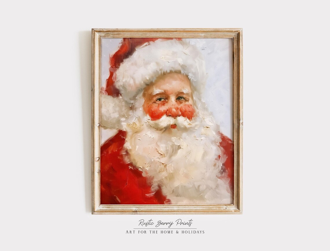 Classic Santa Claus Rosy Cheeks Portrait Oil Painting Style Art Print