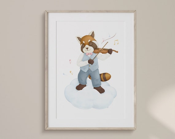 Red Panda Violin Art Nursery Music Room Decor