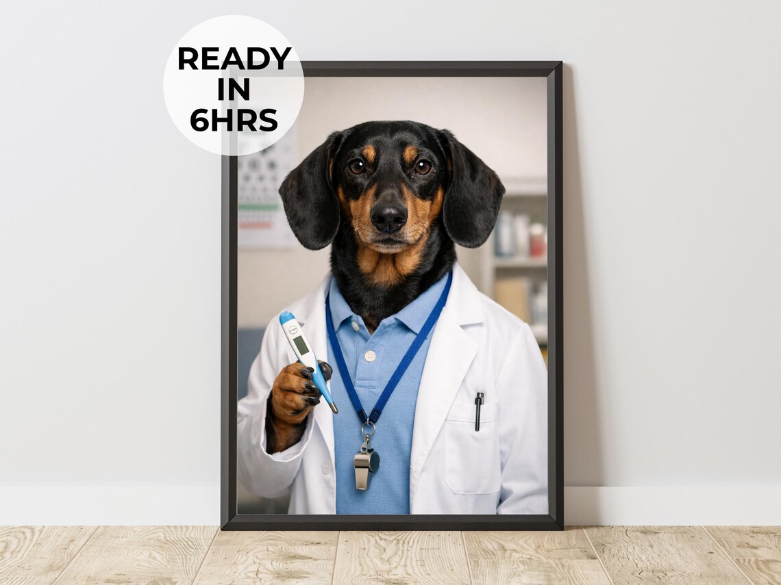 Custom Doctor Pet Portrait, Funny Vet Art Print