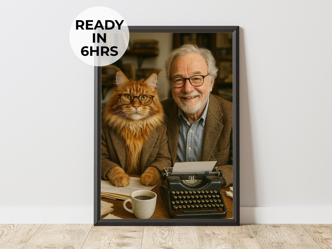 Custom Writer Pet And Owner Portrait Art Print