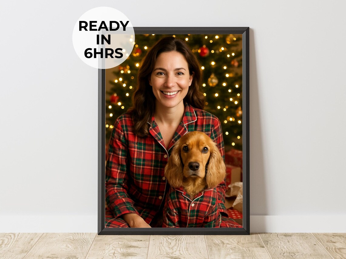 Custom Pajama Pet Portrait Holiday Art Print