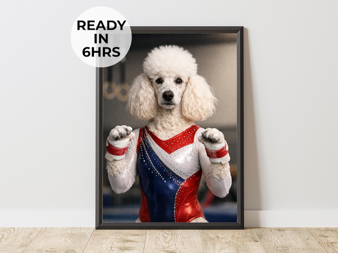 Custom Gymnast Pet Portrait, Athletic Spirit Dog Art Print