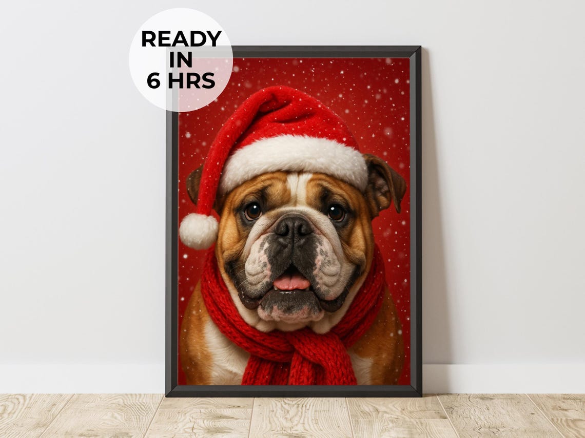 Christmas Pet Portrait Santa Dog Print