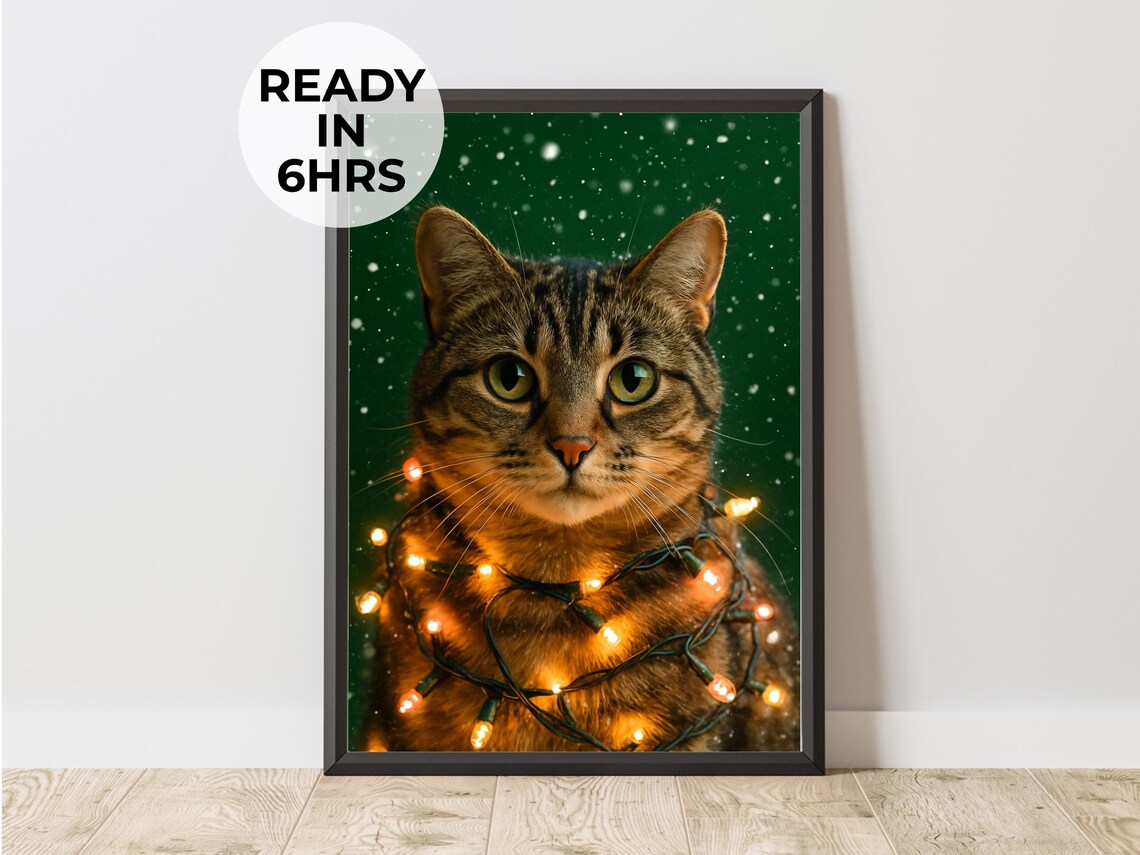 Christmas Pet Portrait, Festive Lights Dog Print