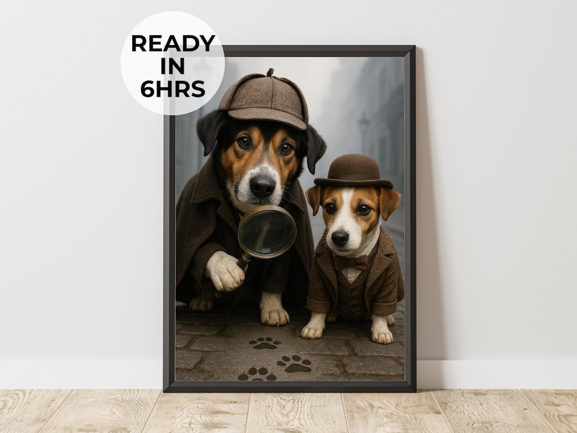 Custom Detective Pet Portrait, Funny Gift Art Print