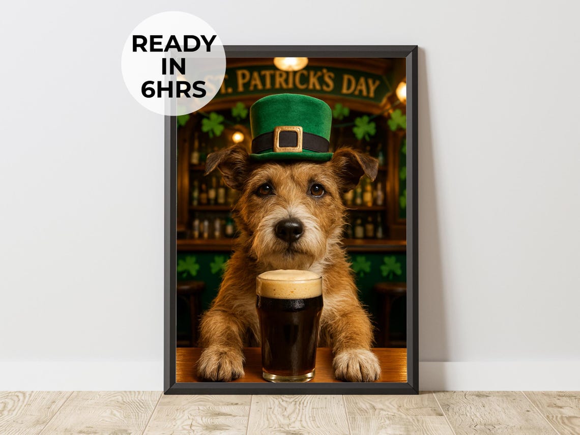 Custom Leprechaun Pet Portrait Irish Pub Dog St Patricks Poster