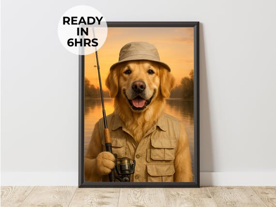 Custom Fishing Pet Portrait Funny Angler Art Fisherman Gift