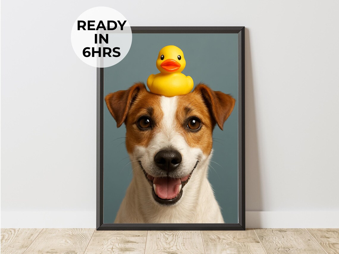 Funny Rubber Ducky Pet Portrait, Bathroom Art Print