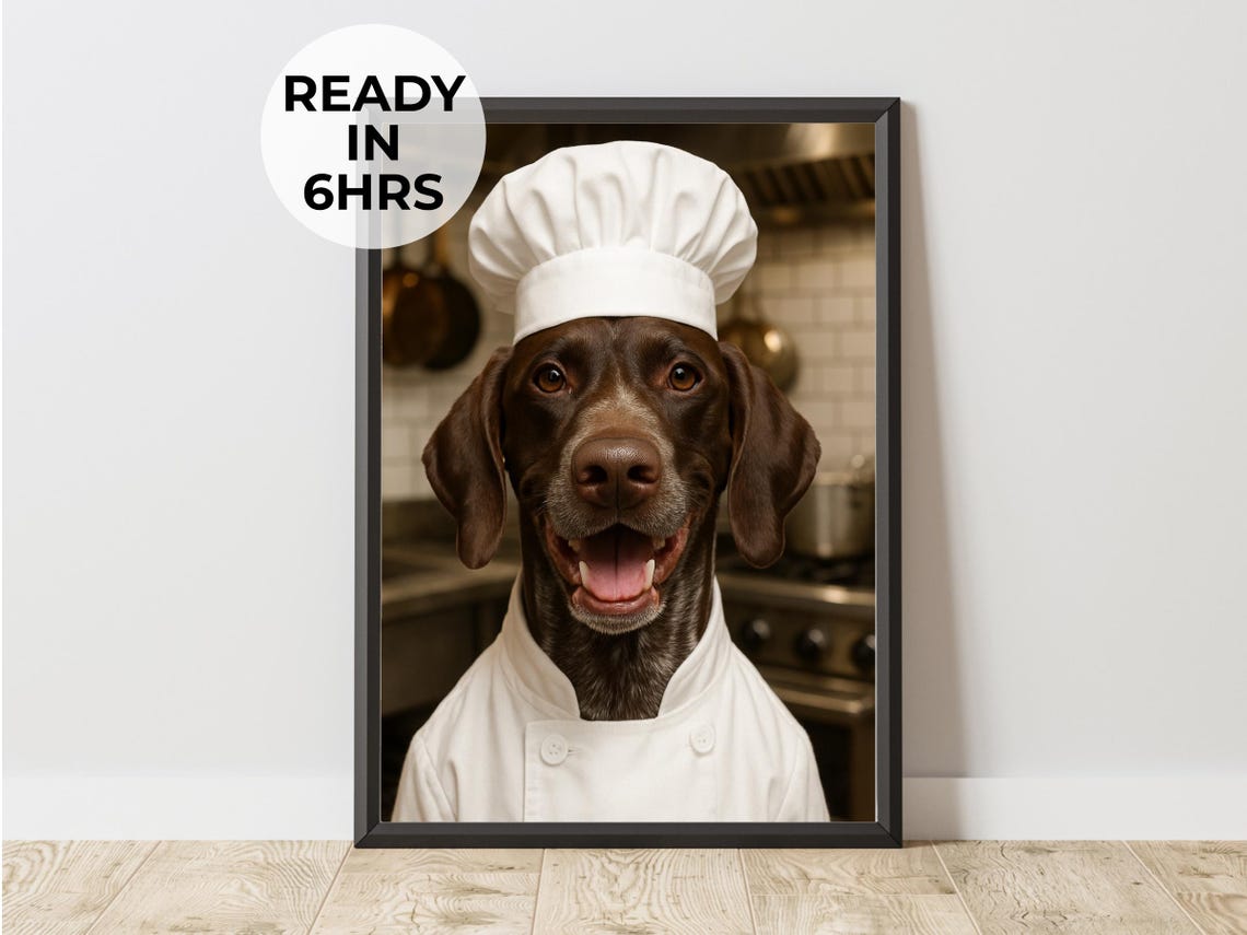 Custom Happy Chef Dog Kitchen Uniform Funny Pet Portrait Poster