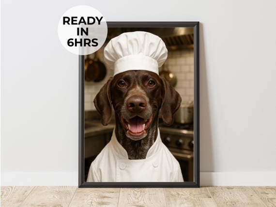 Chef Pet Portrait Funny Kitchen Dog Wall Art Coworker Gift
