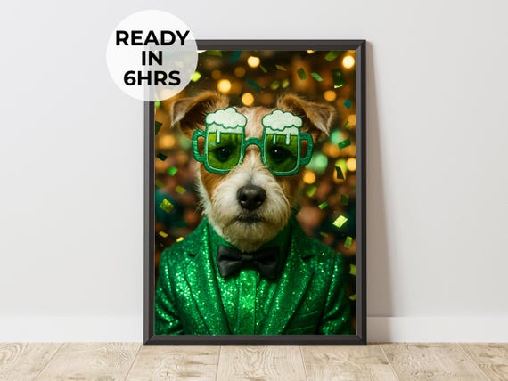 Funny St Patricks Pet Art Custom Irish Dog Portrait
