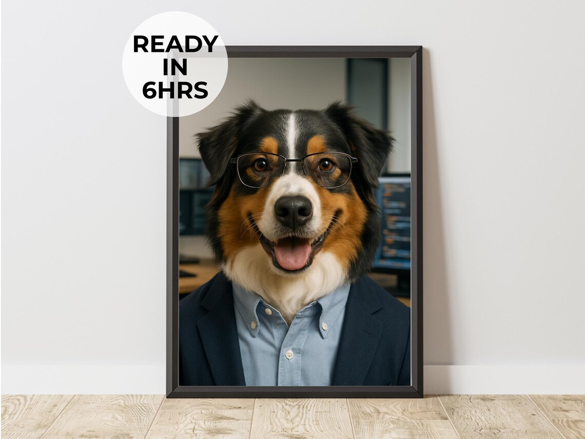 Dog Software Developer Coding Desk Pet Portrait Funny Programmer Poster