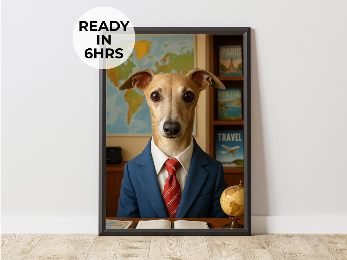 Custom Travel Agent Pet Portrait, Funny Explorer Gift