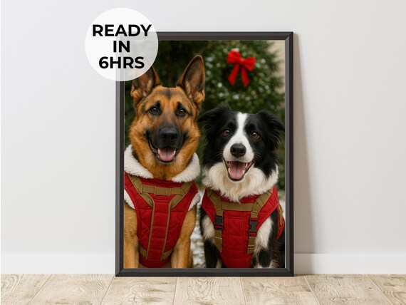 Custom Two Pet Portrait, Christmas Gift