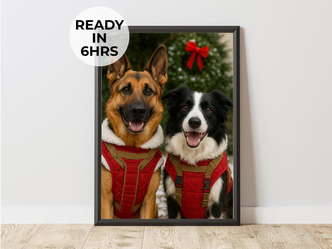 Custom Two Pet Portrait, Christmas Gift