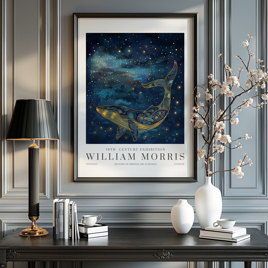 William Morris Moon Stars Humpback Whale Poster