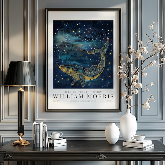 William Morris Moon Stars Humpback Whale Poster