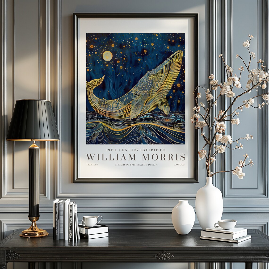 William Morris Moon Stars Print Exhibition Poster Vintage Wall Art Humpback Whale