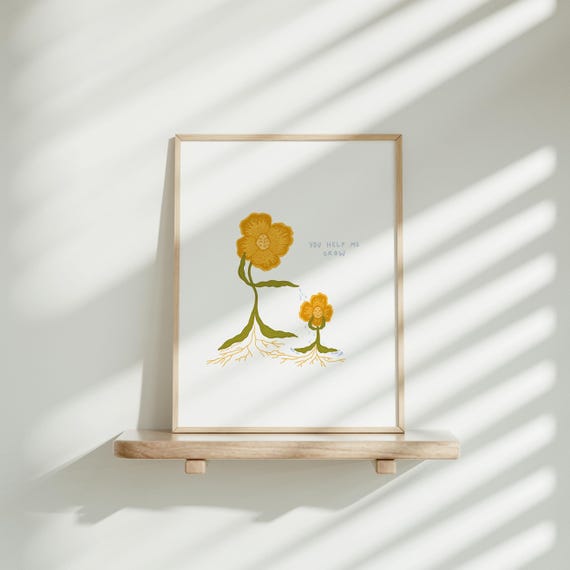 Help Me Grow Yellow White Cute Mom And Baby Flower Growing Illustration Art Print