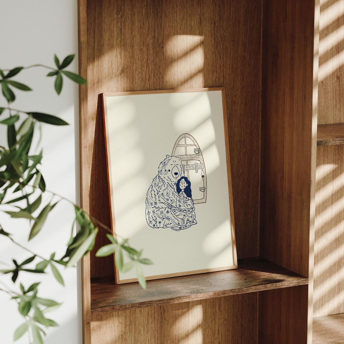 Choose The Bear Girl And Giant Floral Bear Line Art Wall Poster - Image 2