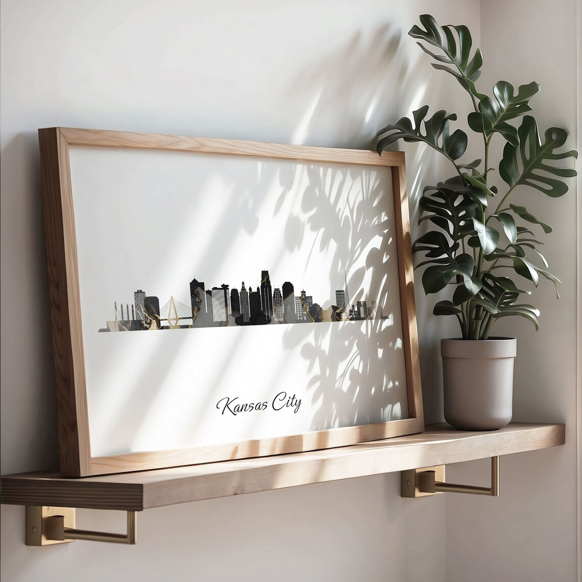 Kansas City Missouri Black and Gold Marble Skyline Silhouette Art Poster - Image 3